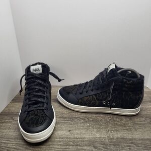 P448 Skate Shoes Womens Sz 41 EU 10.5 US Black Animal Print Leather Zip Sneakers